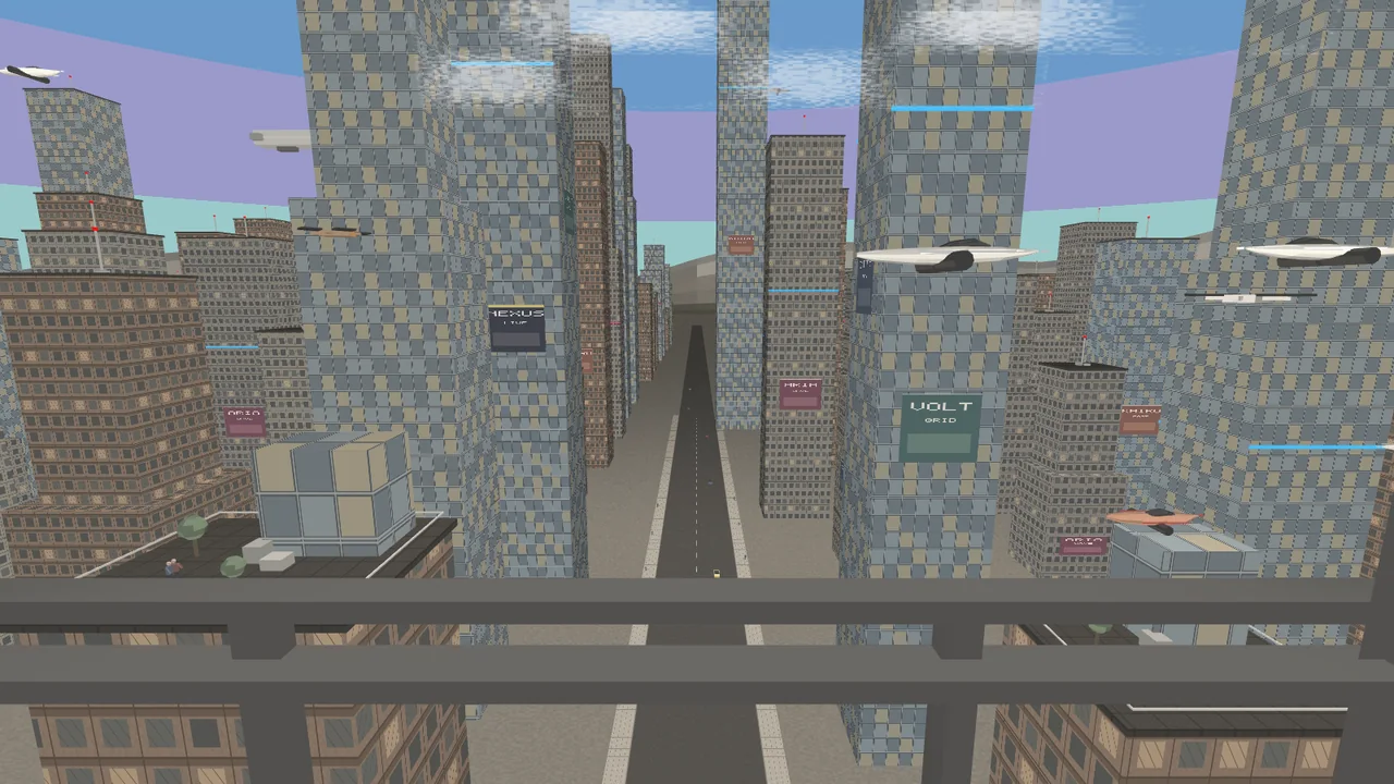 Grok 4.7 on Grok CLI F1 toon mode: basic outlined buildings