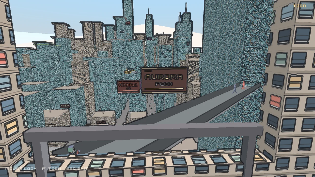 Grok 4.7 on Copilot CLI F1 toon mode: buildings turned completely black by Sobel edge filter on un-mipmapped window grids