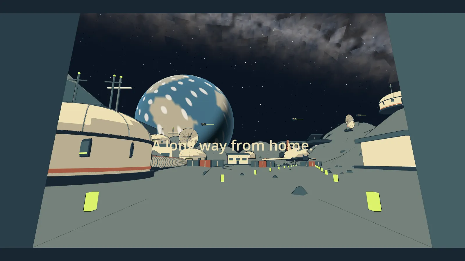 An agent-built lunar base under an earthrise.