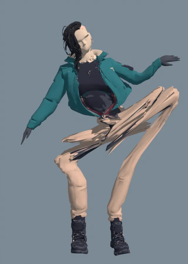 VRM auto-rig test: legs and pelvis smeared grotesquely across the frame